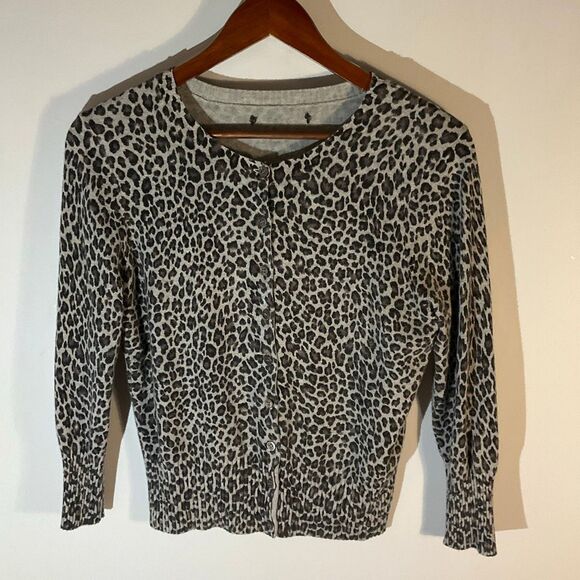 Vintage Leopard Cardigan. Small. Grey with black and brown spots - Picture 1 of 10